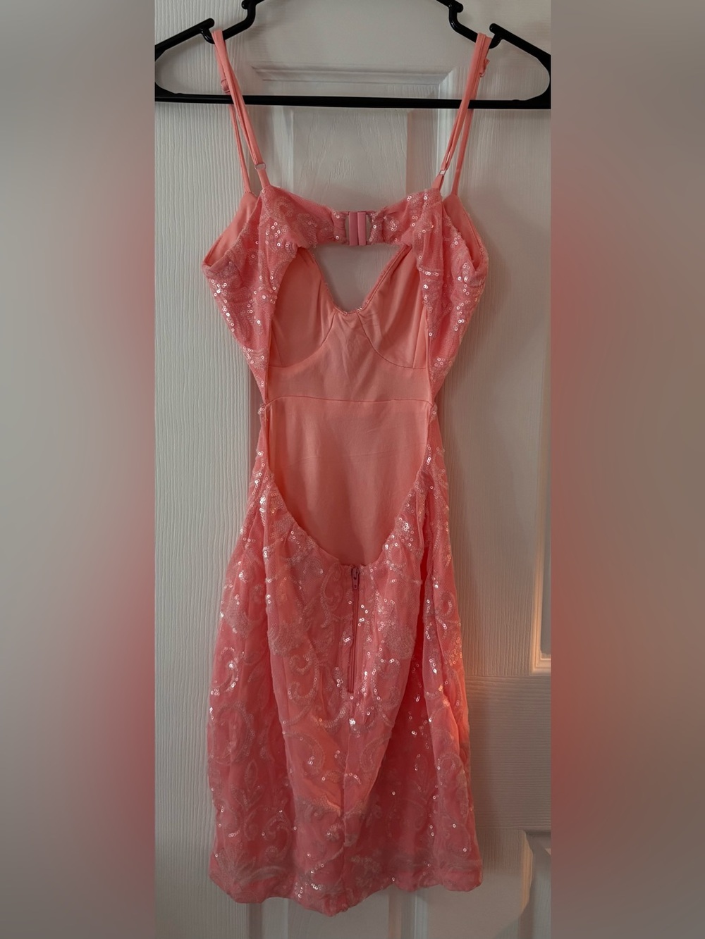Sequin Coral Pink Party Dress - Picture 3 of 4
